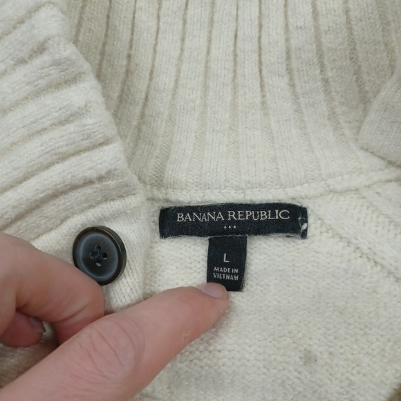 Banana Republic Sweater Mens Large Beige Henley Neck Knit Pullover Preppy - Picture 4 of 8